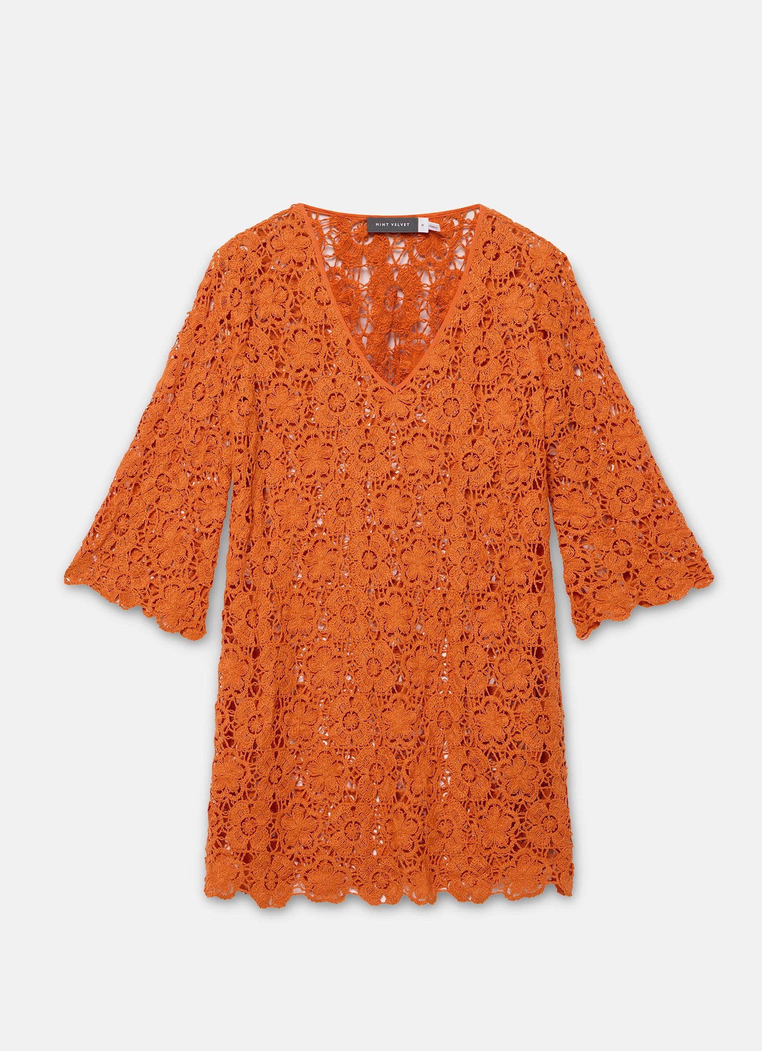 Orange Crochet Flower Beach Mini Dress