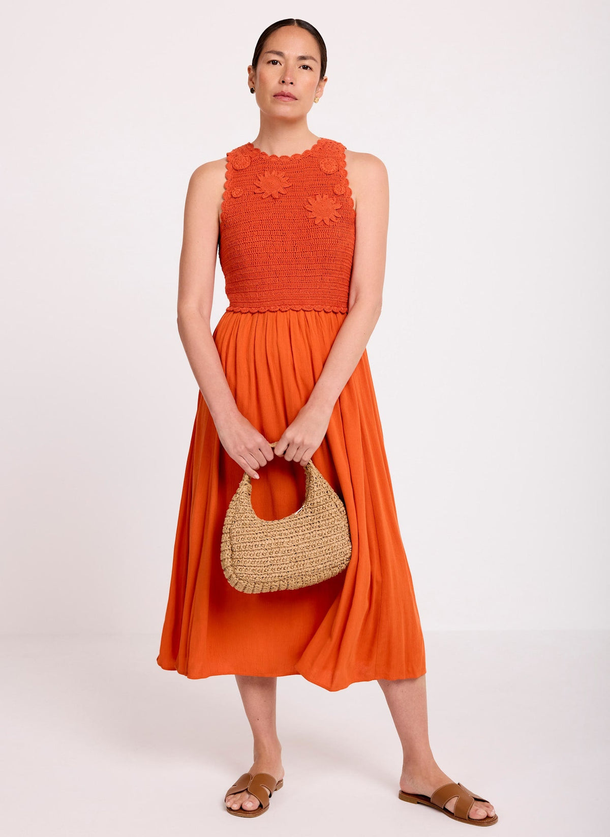 Orange Crochet Midi Dress