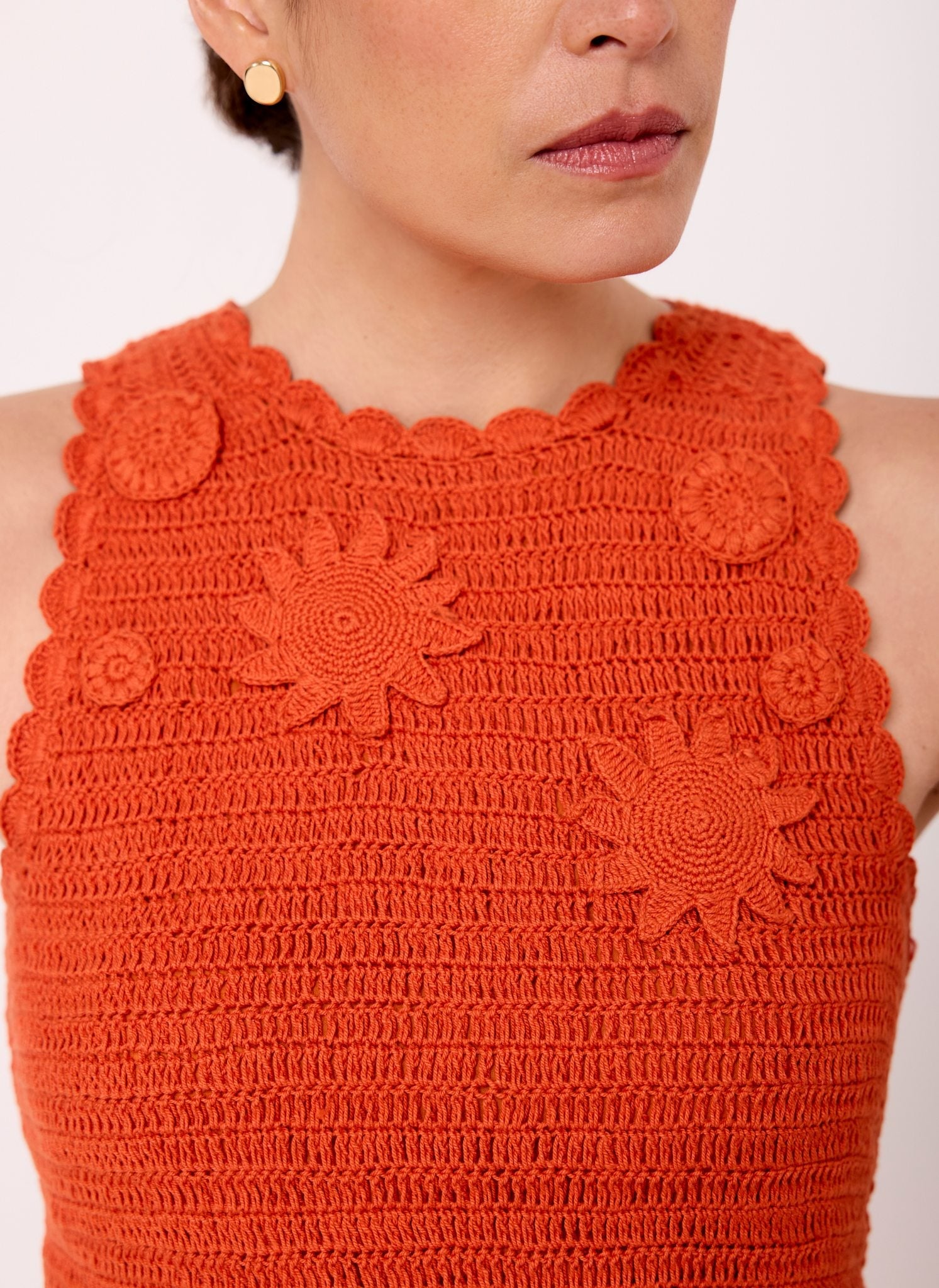 Orange Crochet Midi Dress