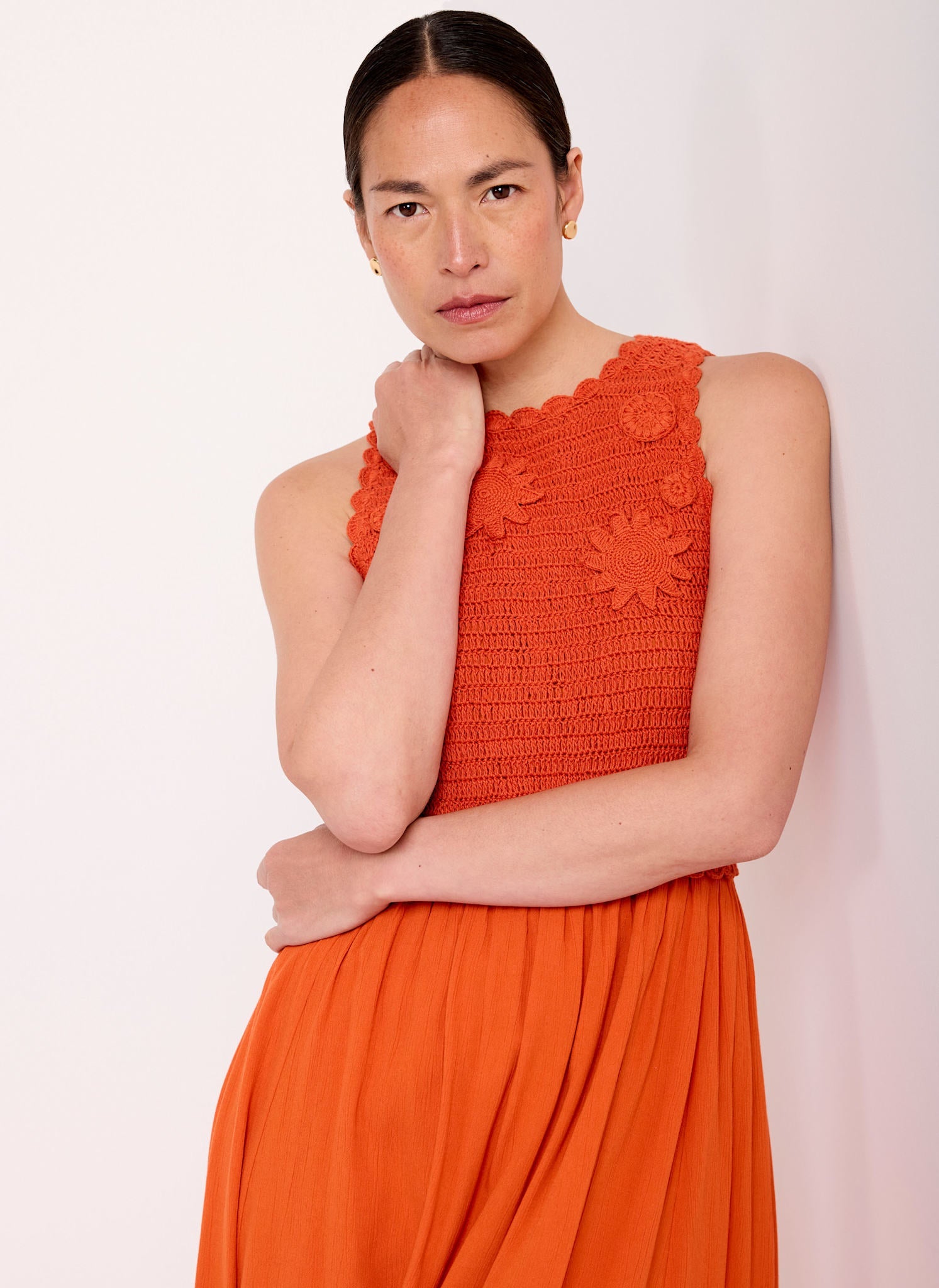 Orange Crochet Midi Dress