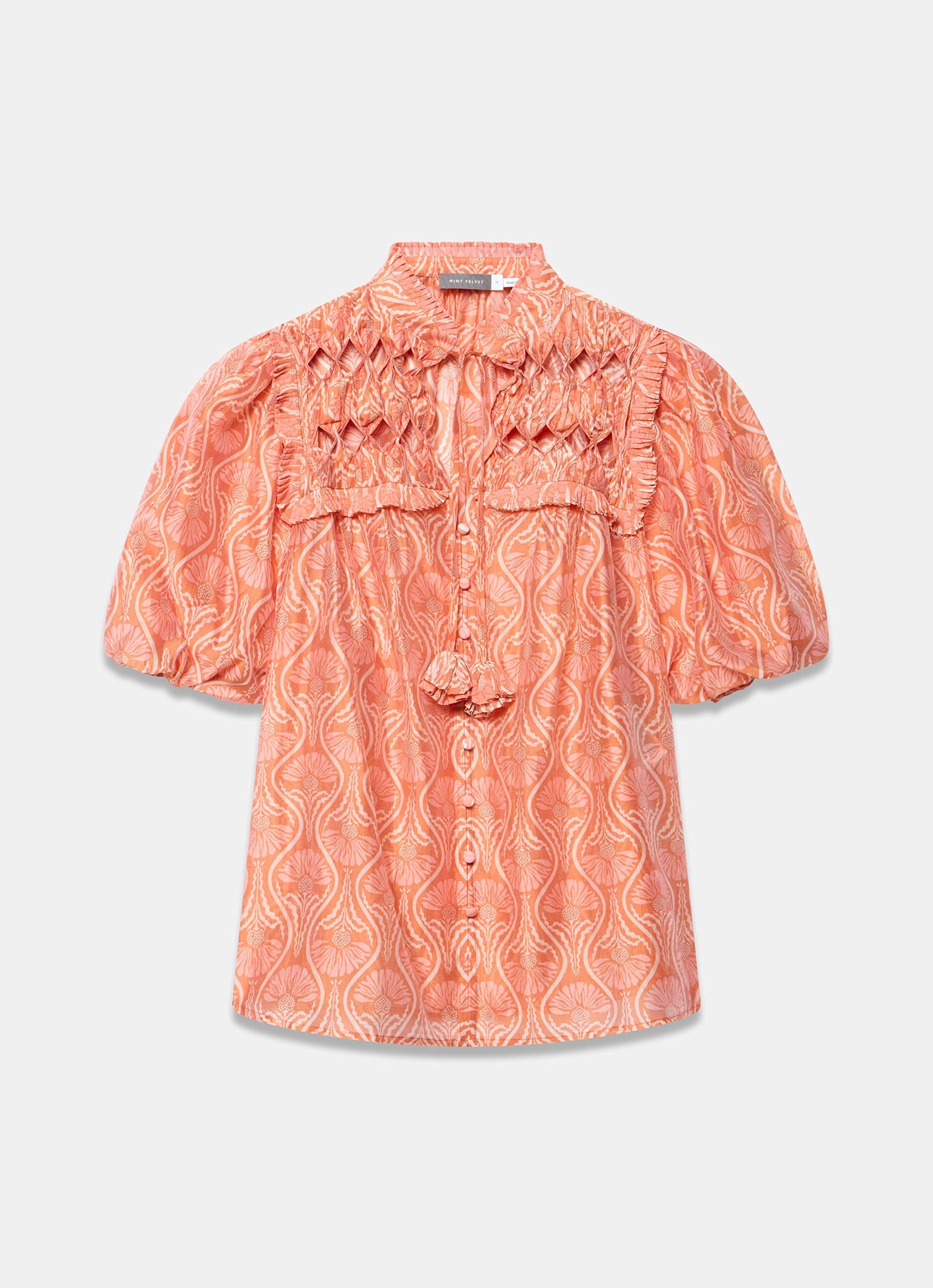 Orange Printed Cut Out Tie Blouse