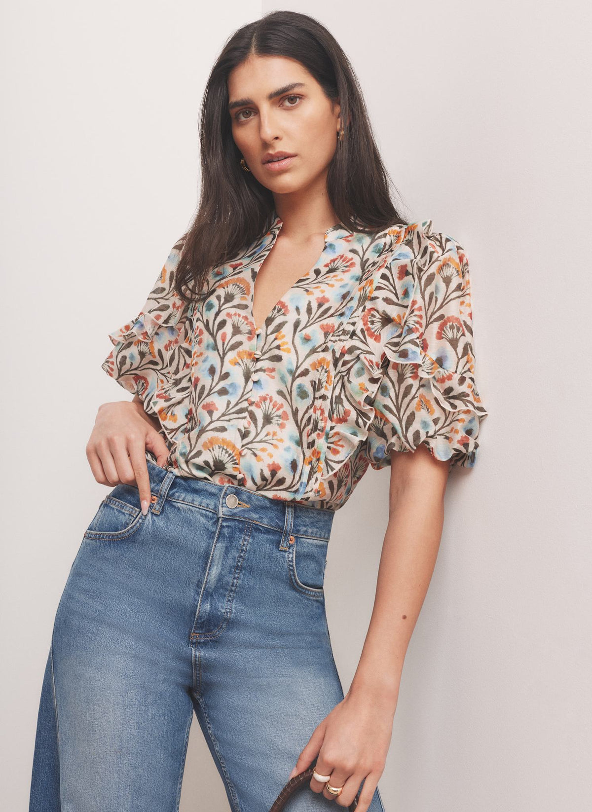 Orange Floral Print  Blouse