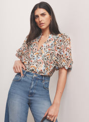 Orange Floral Print  Blouse
