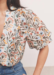 Orange Floral Print  Blouse