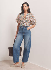 Orange Floral Print  Blouse
