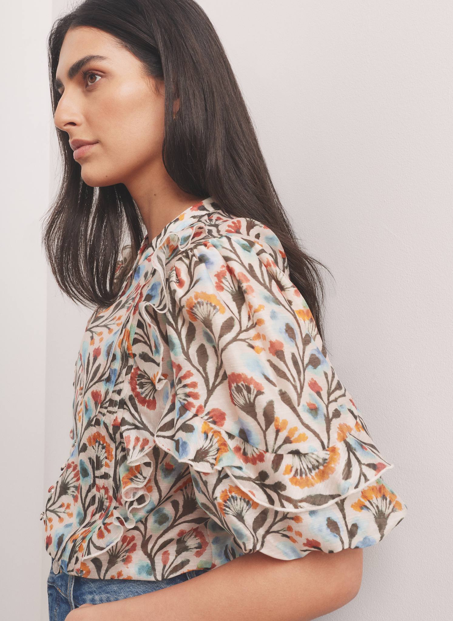 Orange Floral Print  Blouse