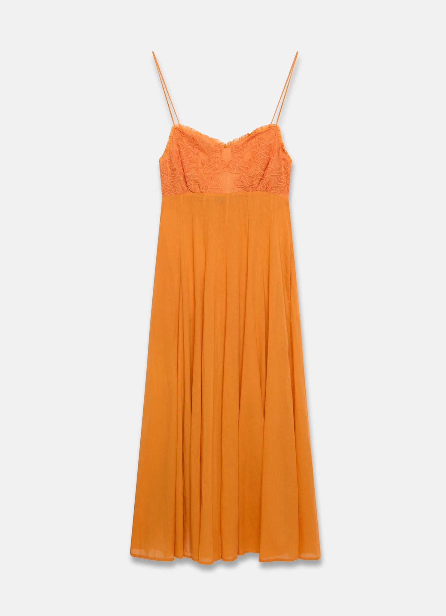 Orange Cotton Embroidered Midi Dress