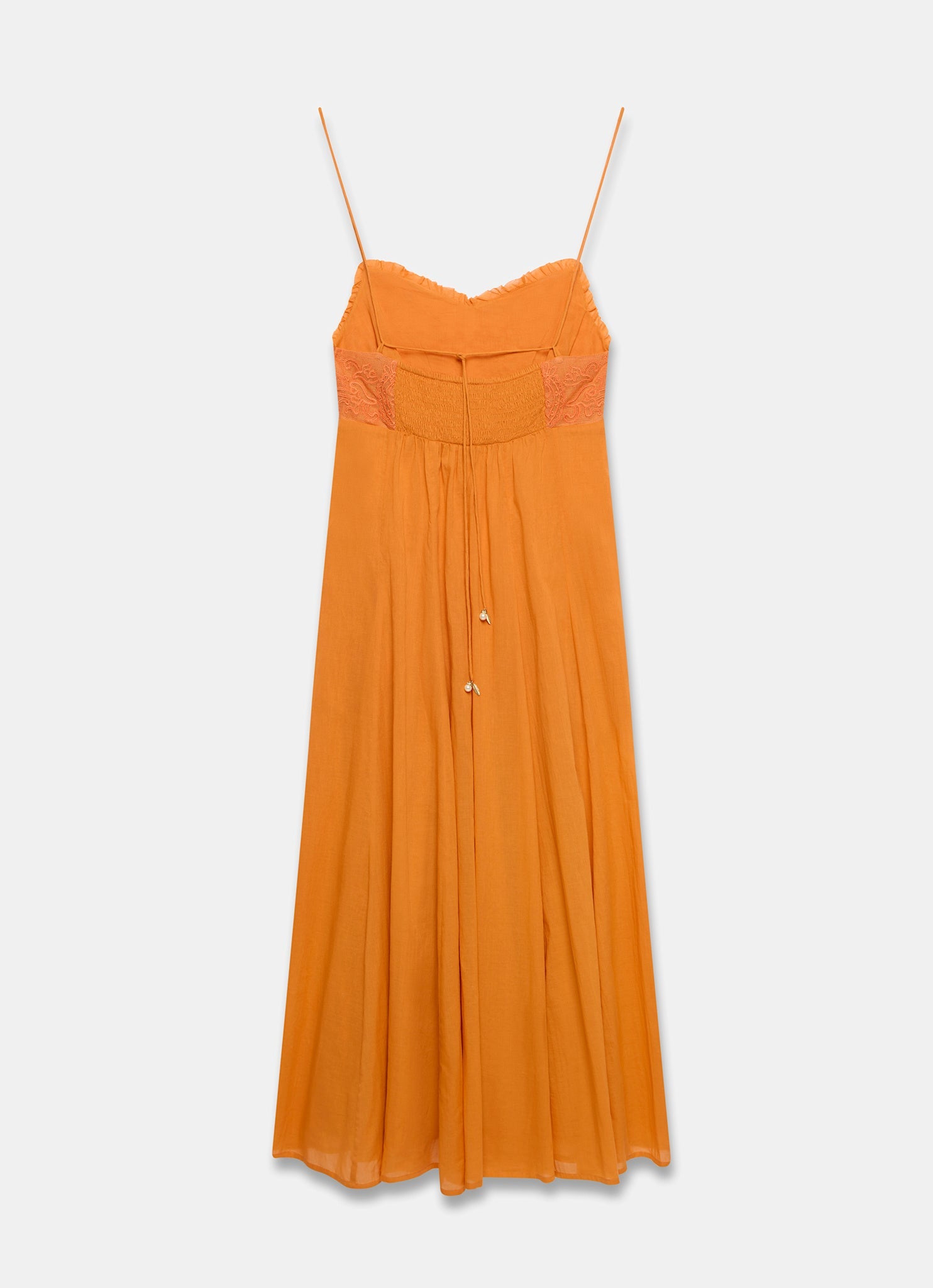 Orange Cotton Embroidered Midi Dress