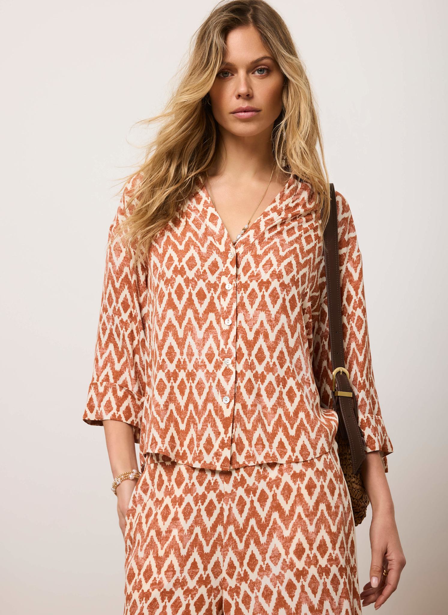 Orange Geo Print Resort Shirt