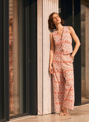 Orange Print Wide Trousers