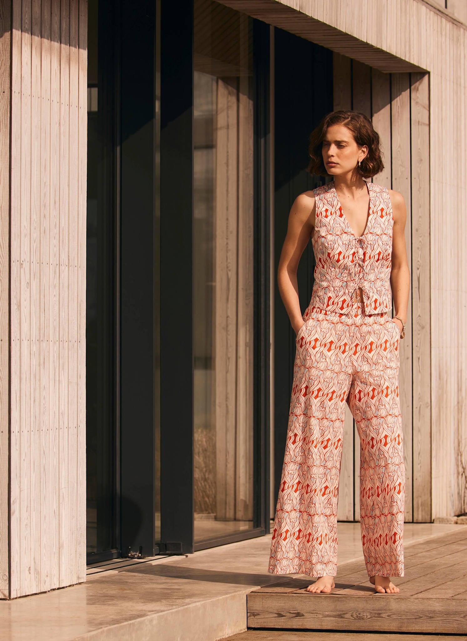 Orange Print Wide Trousers