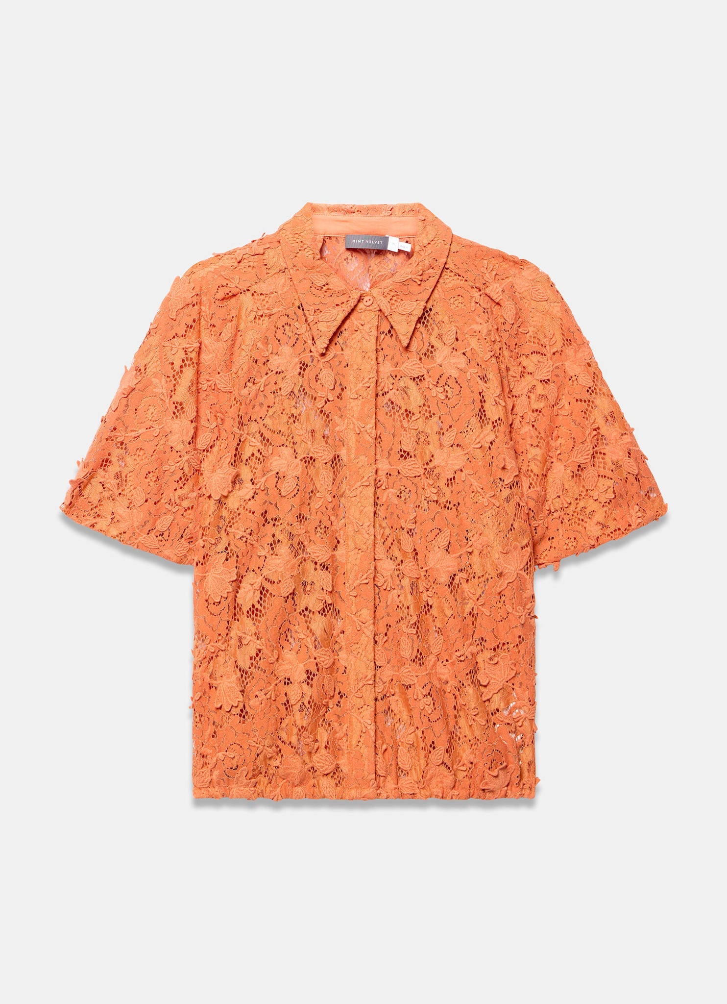 Orange Lace Puff Sleeve Shirt