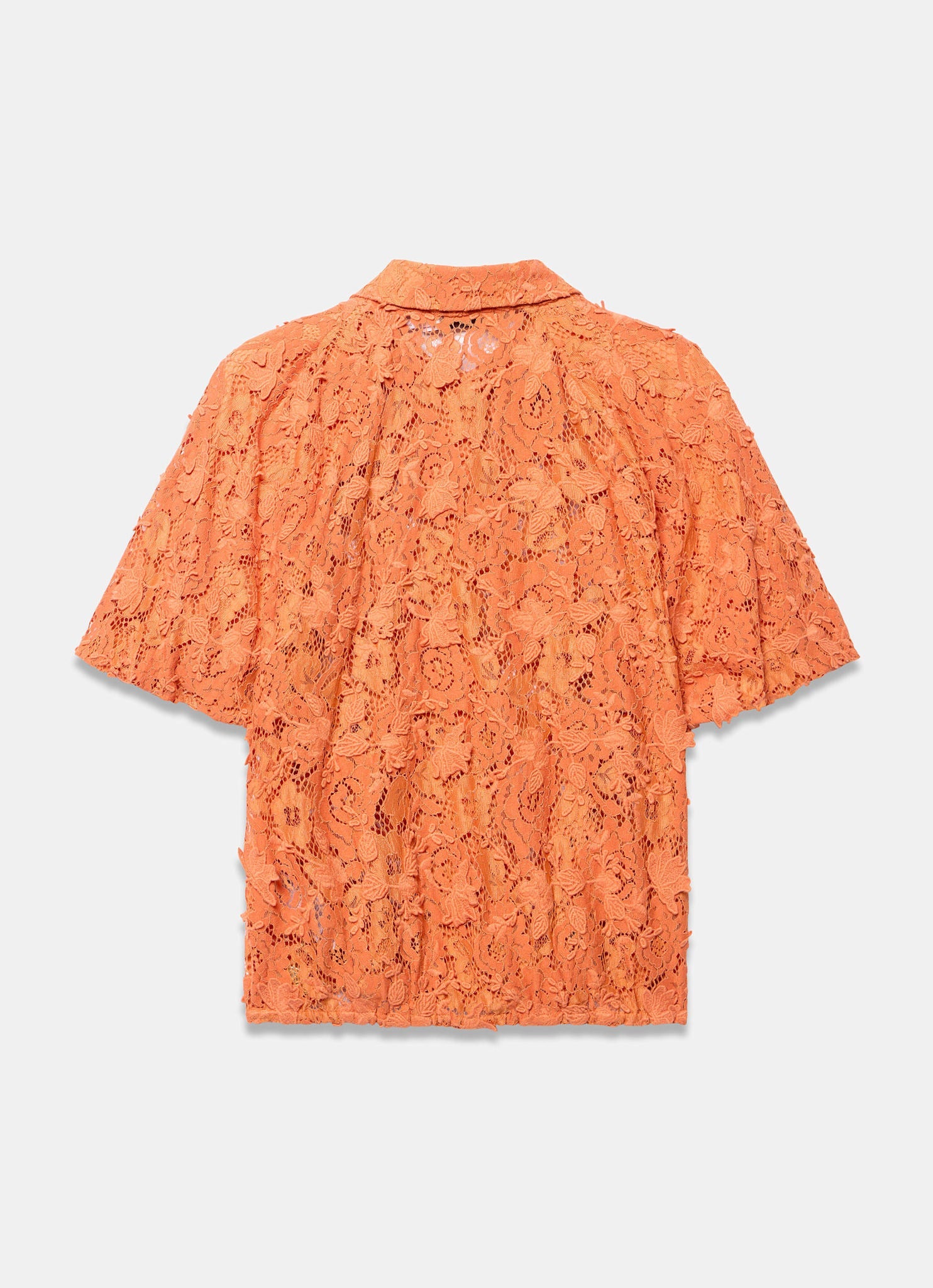 Orange Lace Puff Sleeve Shirt