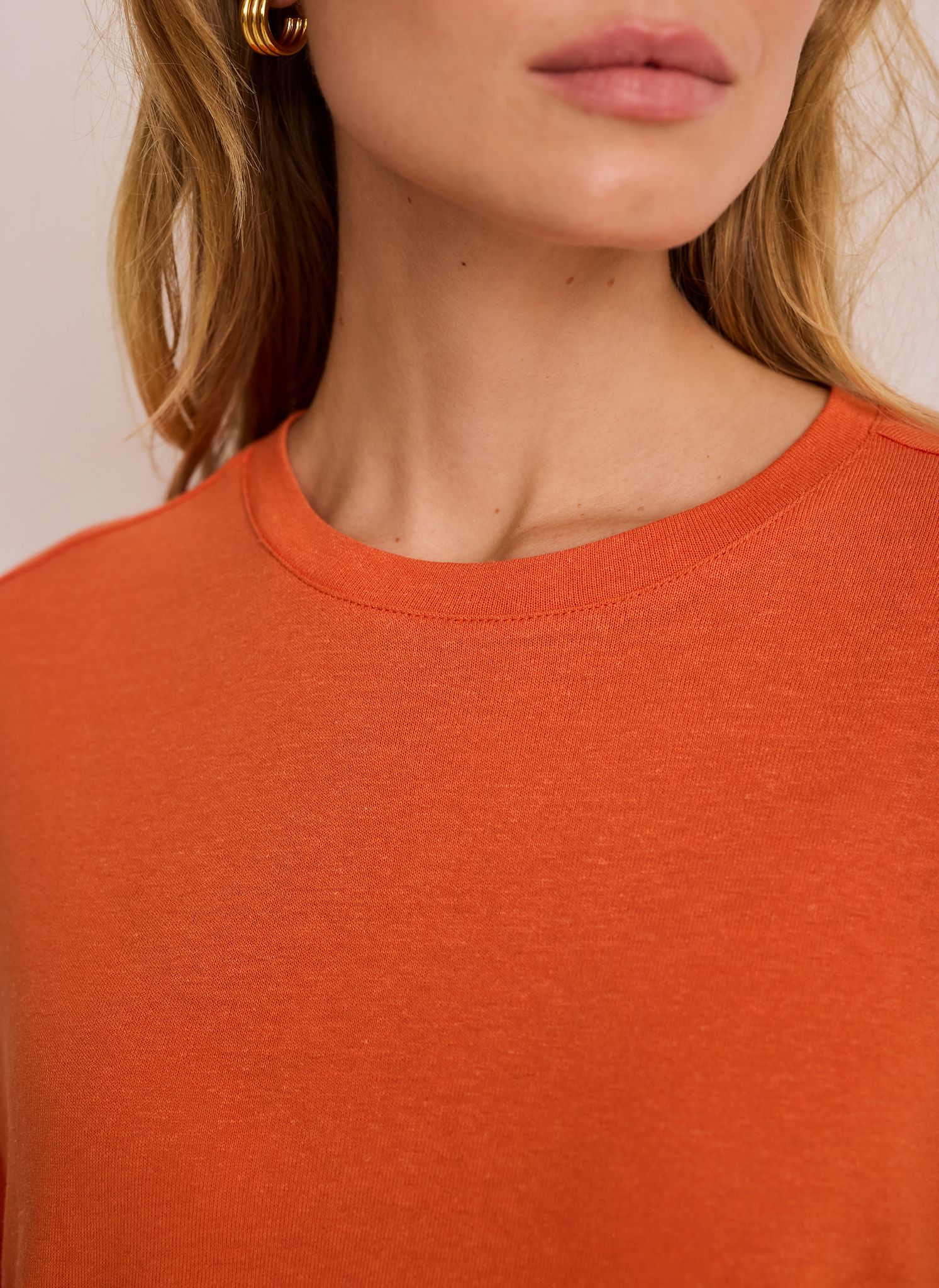 Orange Linen Blend Boxy T-Shirt