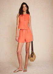 Orange Linen Drawstring Shorts