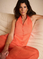 Orange Linen Halter Top