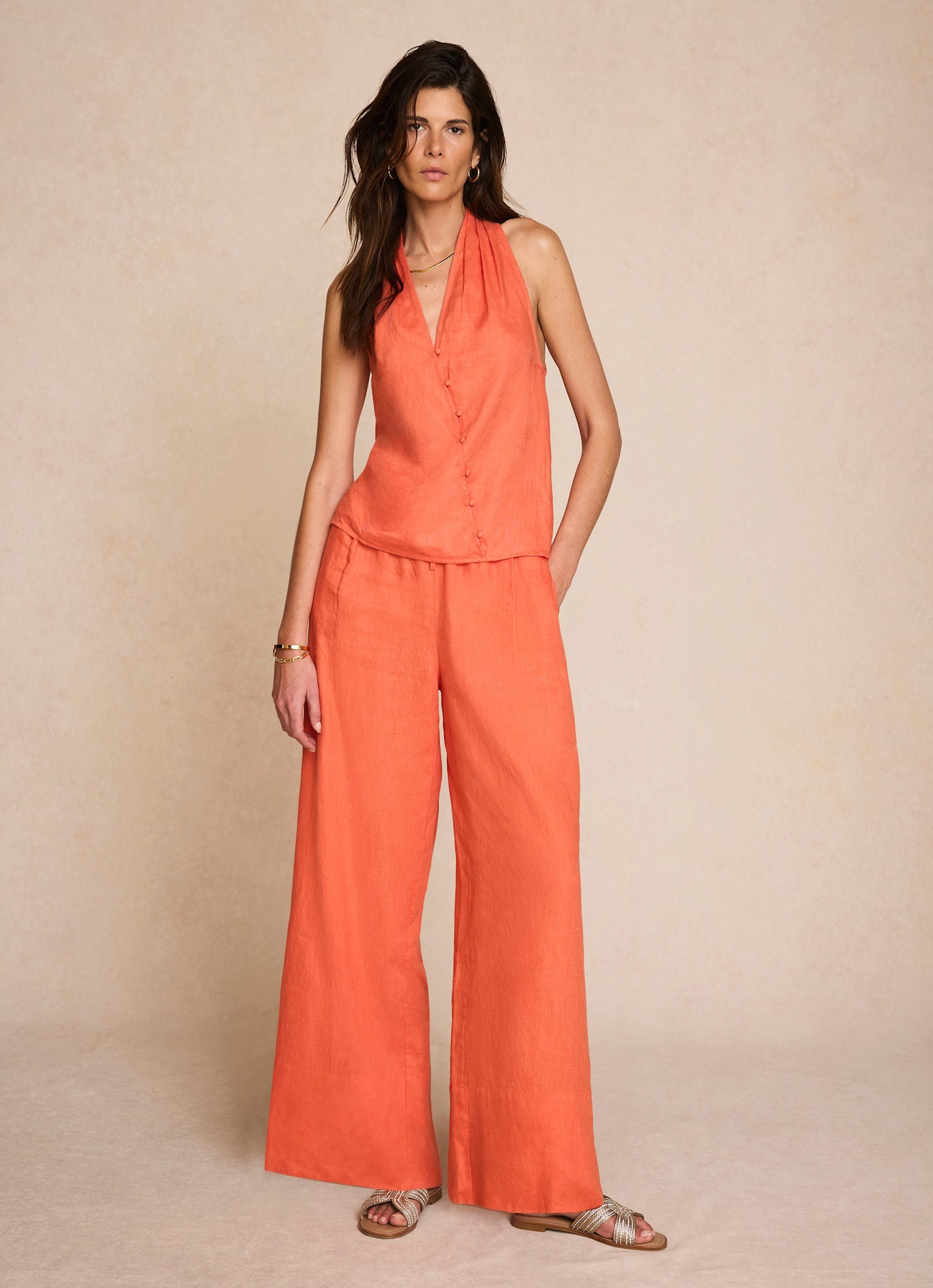 Orange Linen Halter Top