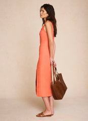 Orange Linen Midi Dress