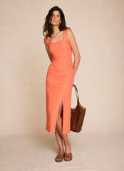 Orange Linen Midi Dress