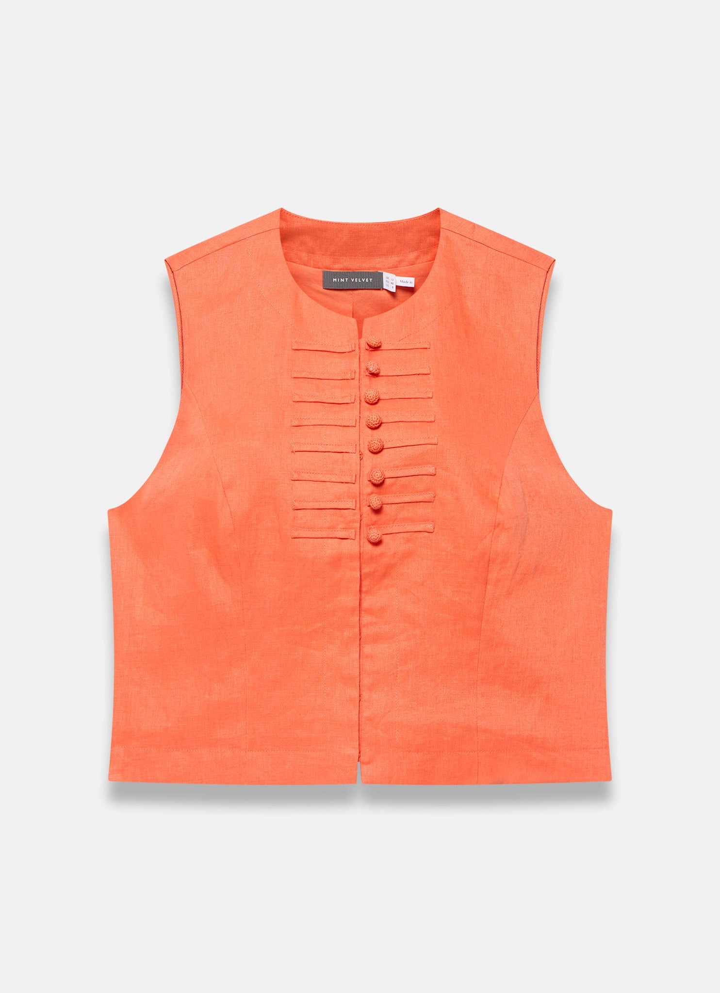Orange Linen Military Trim Top