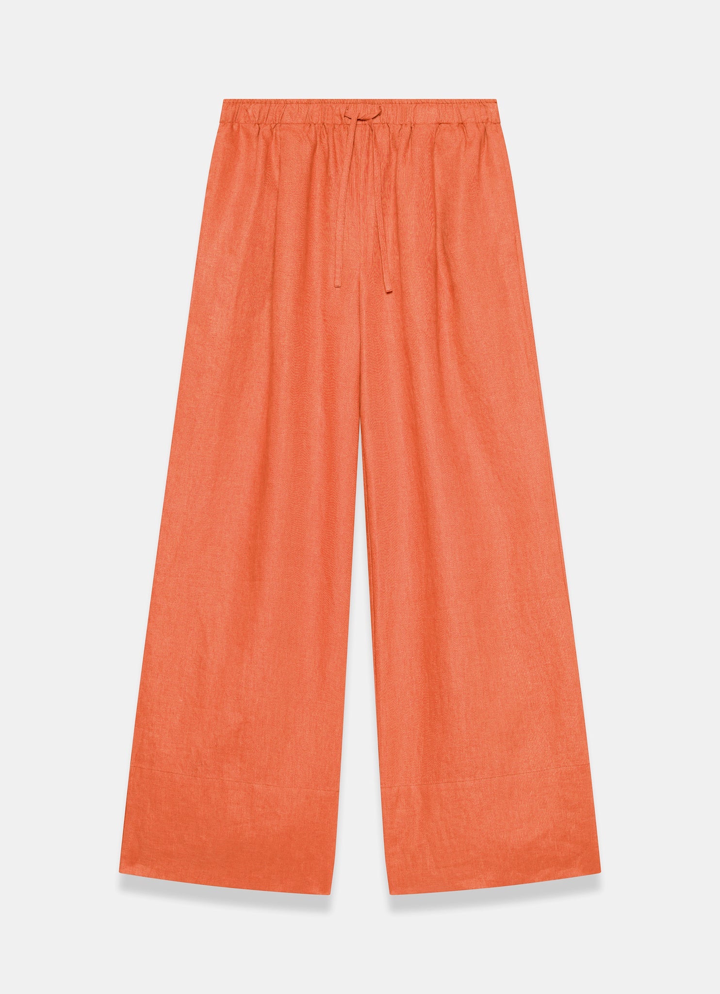 Orange Linen Drawstring Wide Leg Trousers