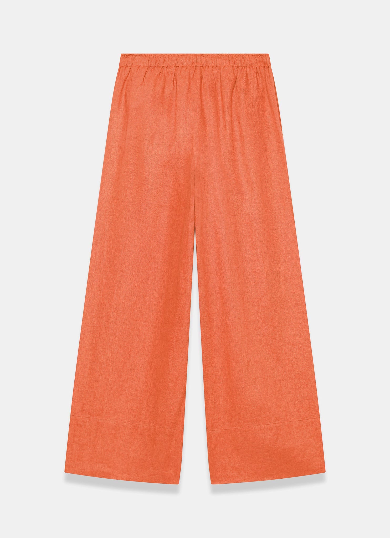 Orange Linen Drawstring Wide Leg Trousers