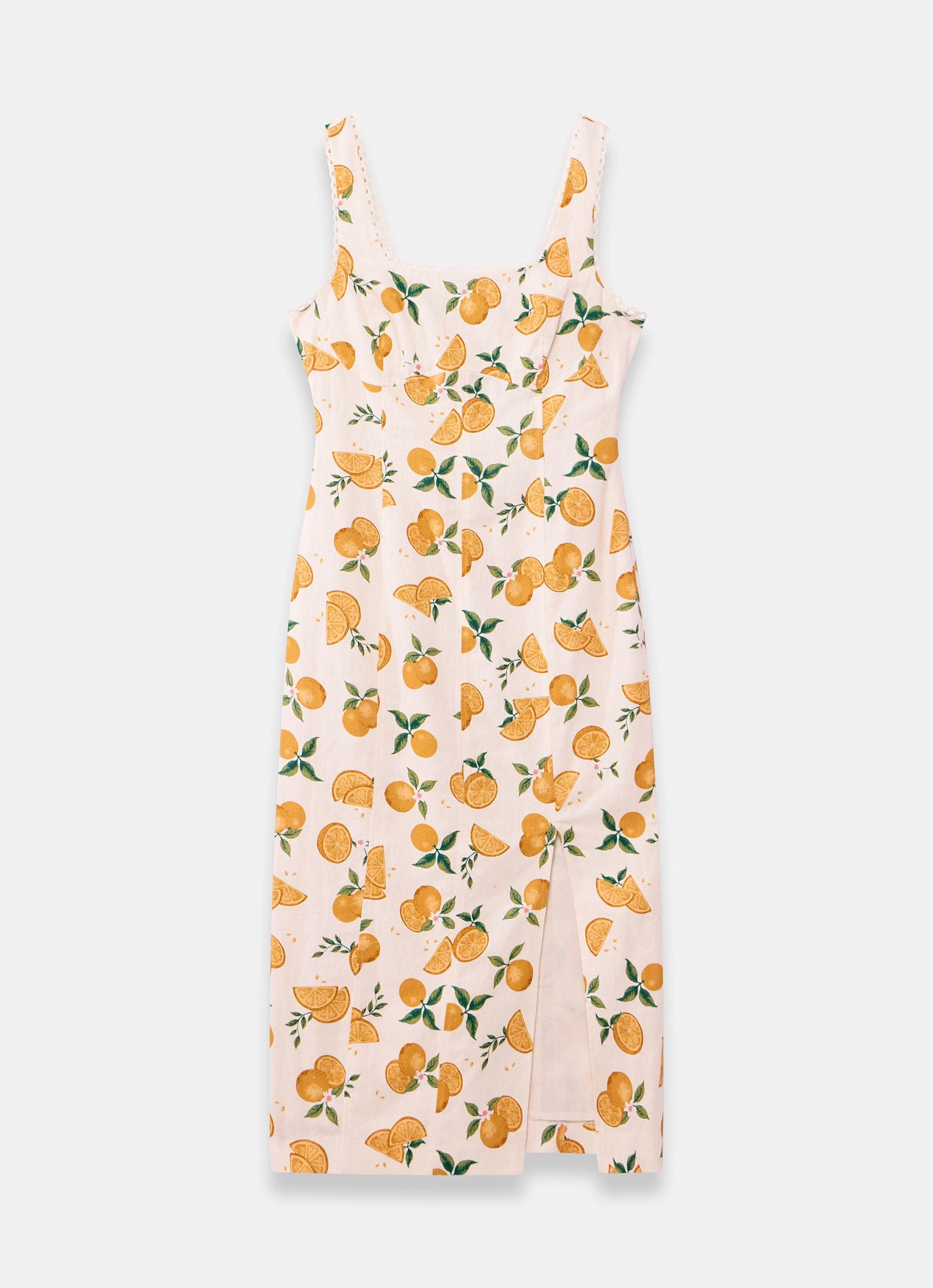 Orange Print Linen Blend Midi Dress