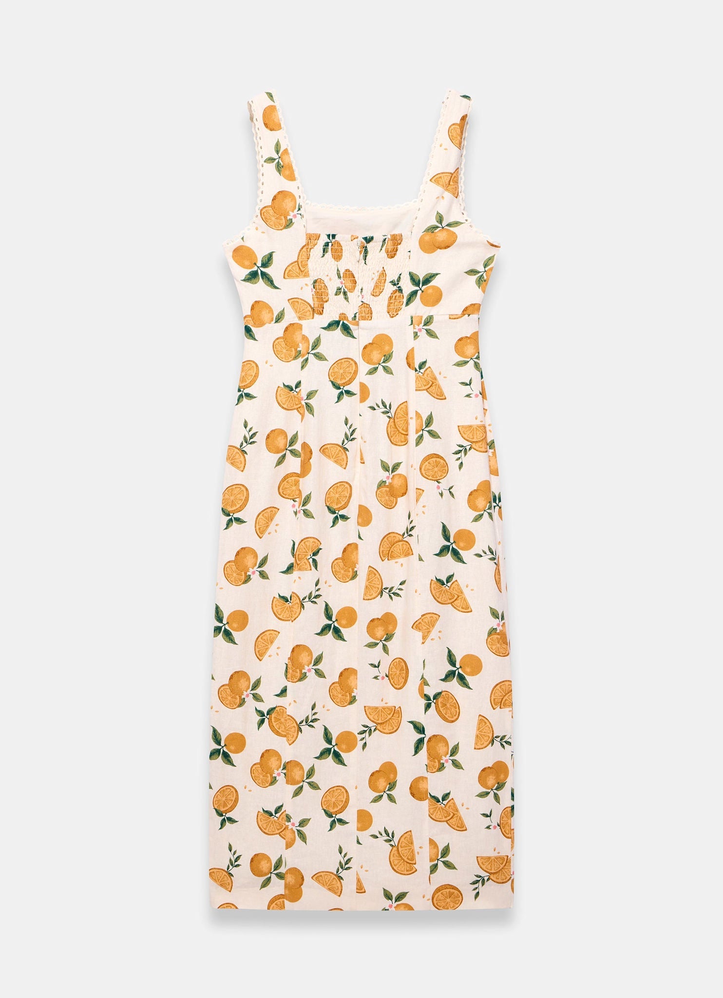 Orange Print Linen Blend Midi Dress