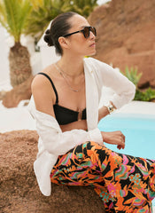 Orange Floral Print Wide Leg Trousers