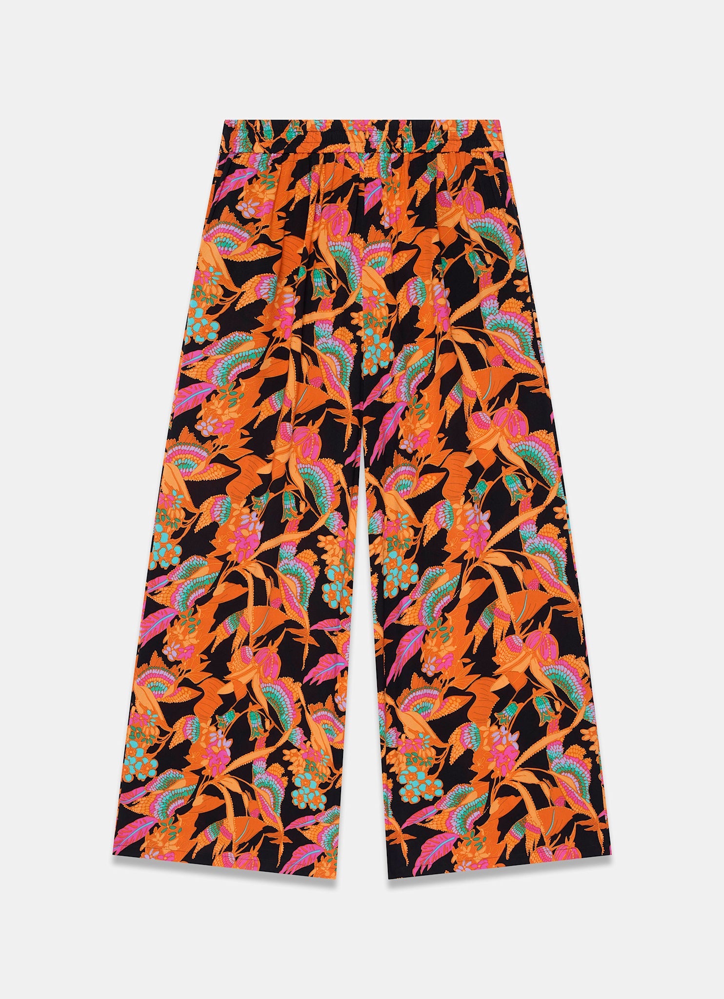 Orange Floral Print Wide Leg Trousers