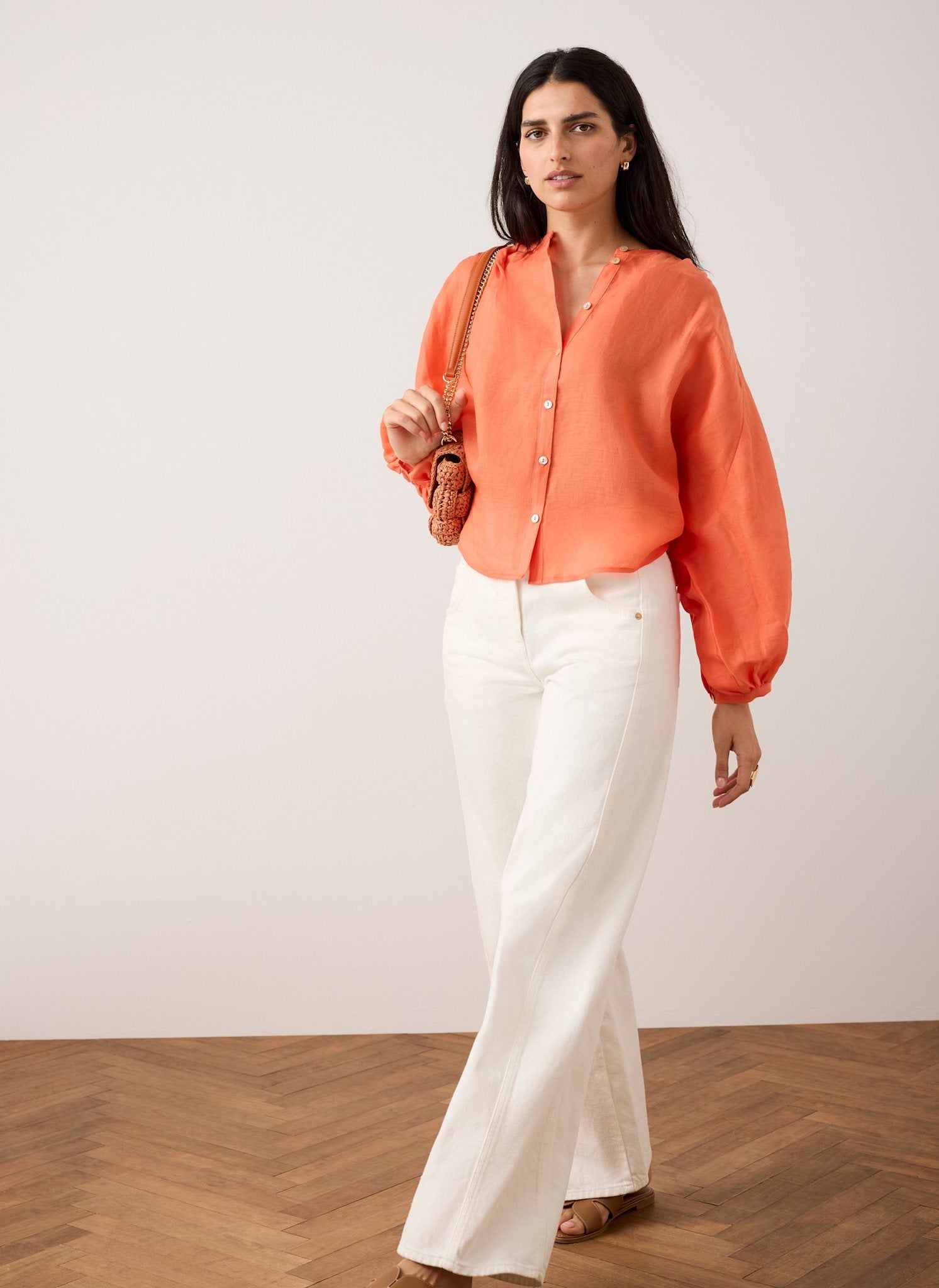 Orange Ramie Batwing Blouse