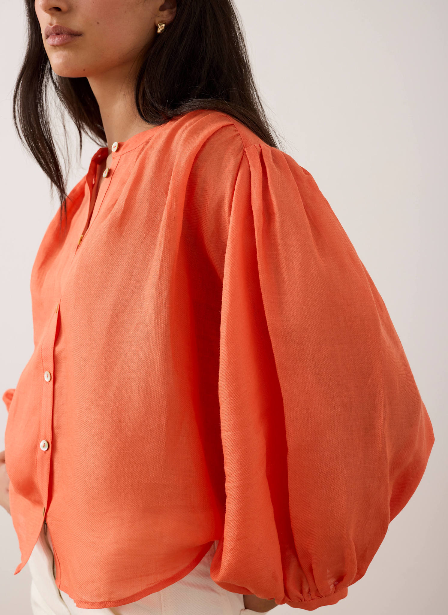 Orange Ramie Batwing Blouse