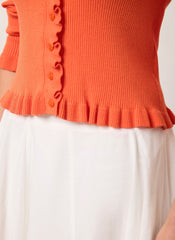Orange Ruffle Detail Cardigan