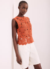 Orange Cotton Blend Crochet Top