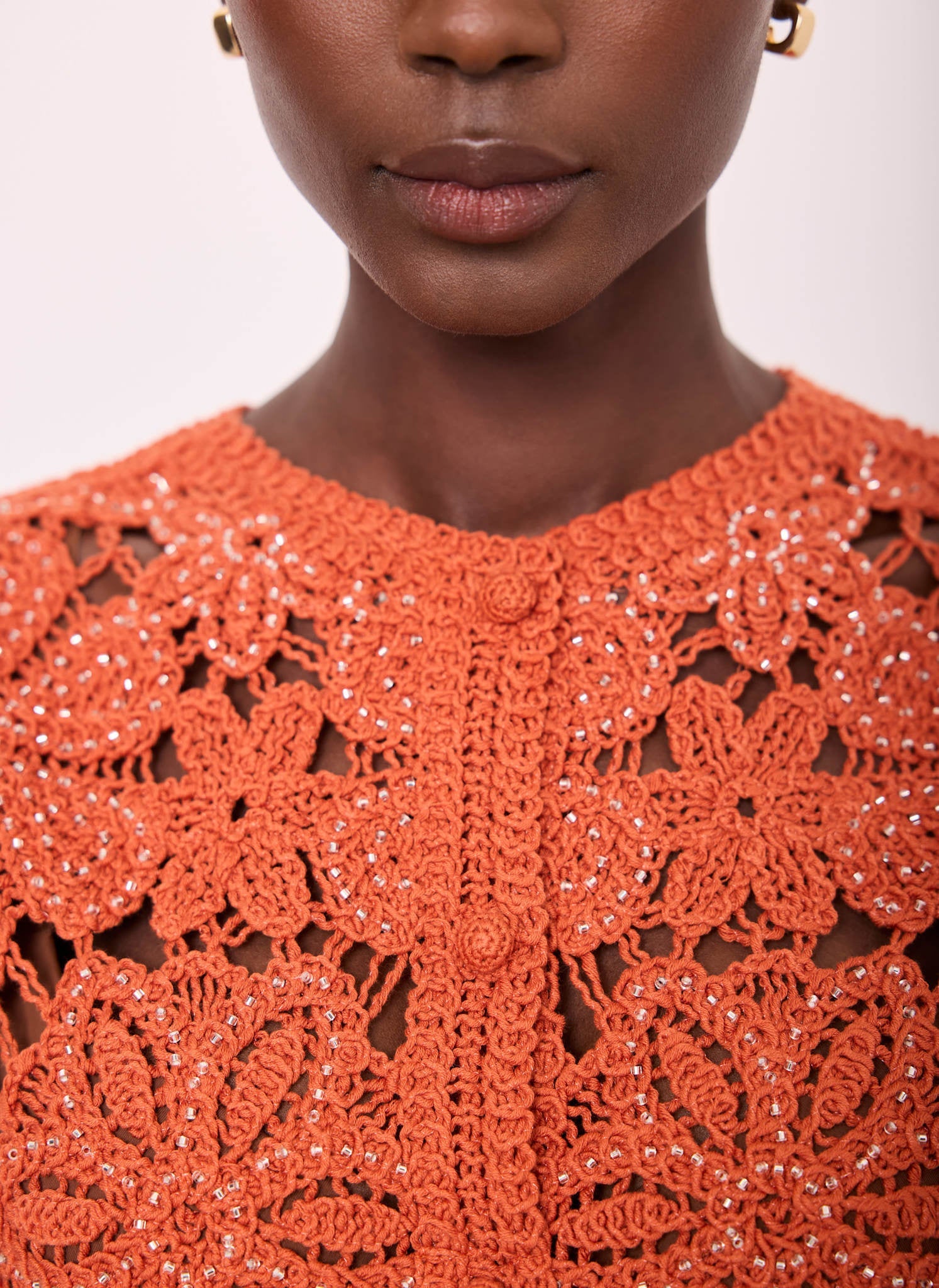 Orange Cotton Blend Crochet Top