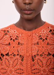 Orange Cotton Blend Crochet Top