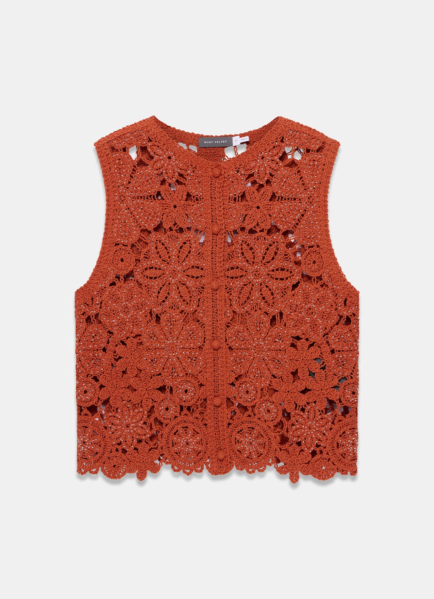 Orange Cotton Blend Crochet Top