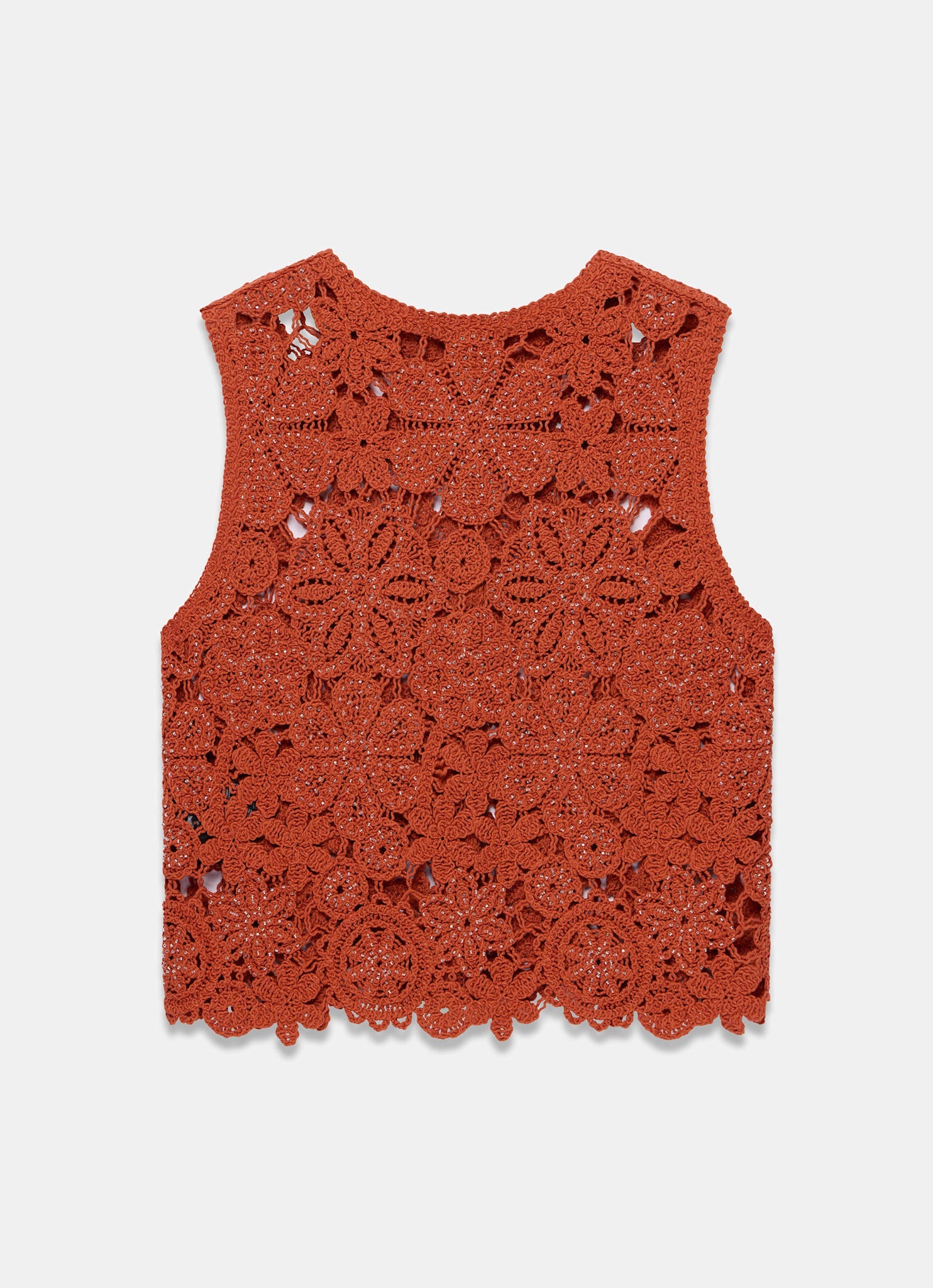 Orange Cotton Blend Crochet Top