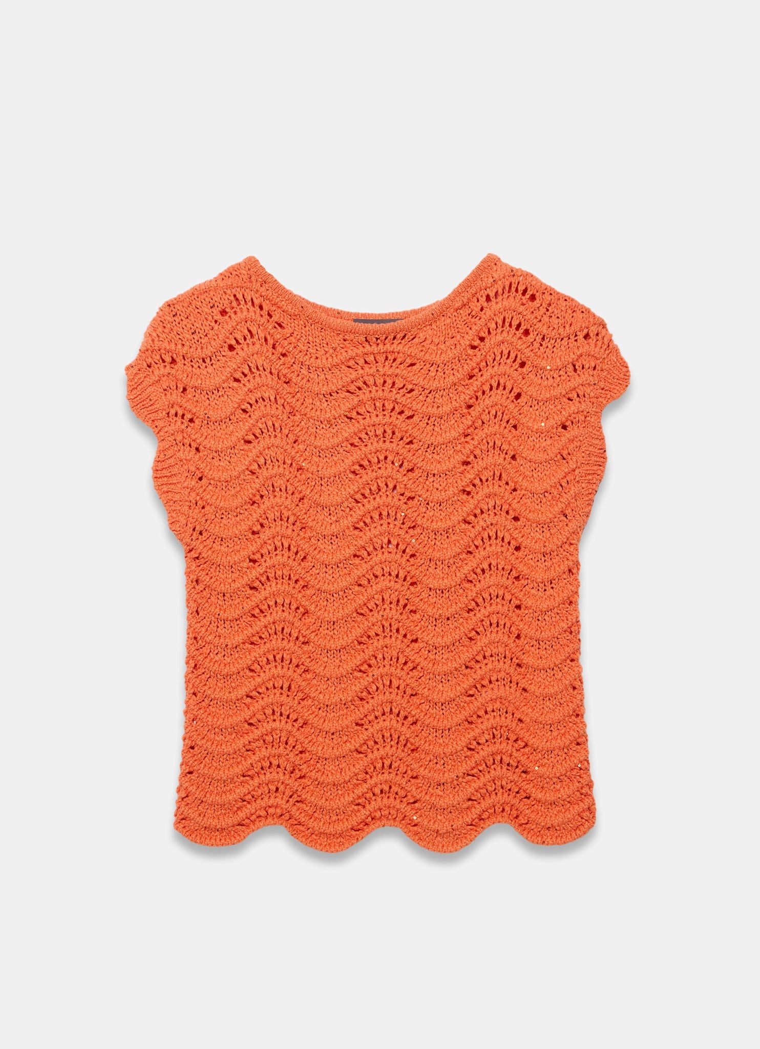 Orange Embellished Crochet Knit Top