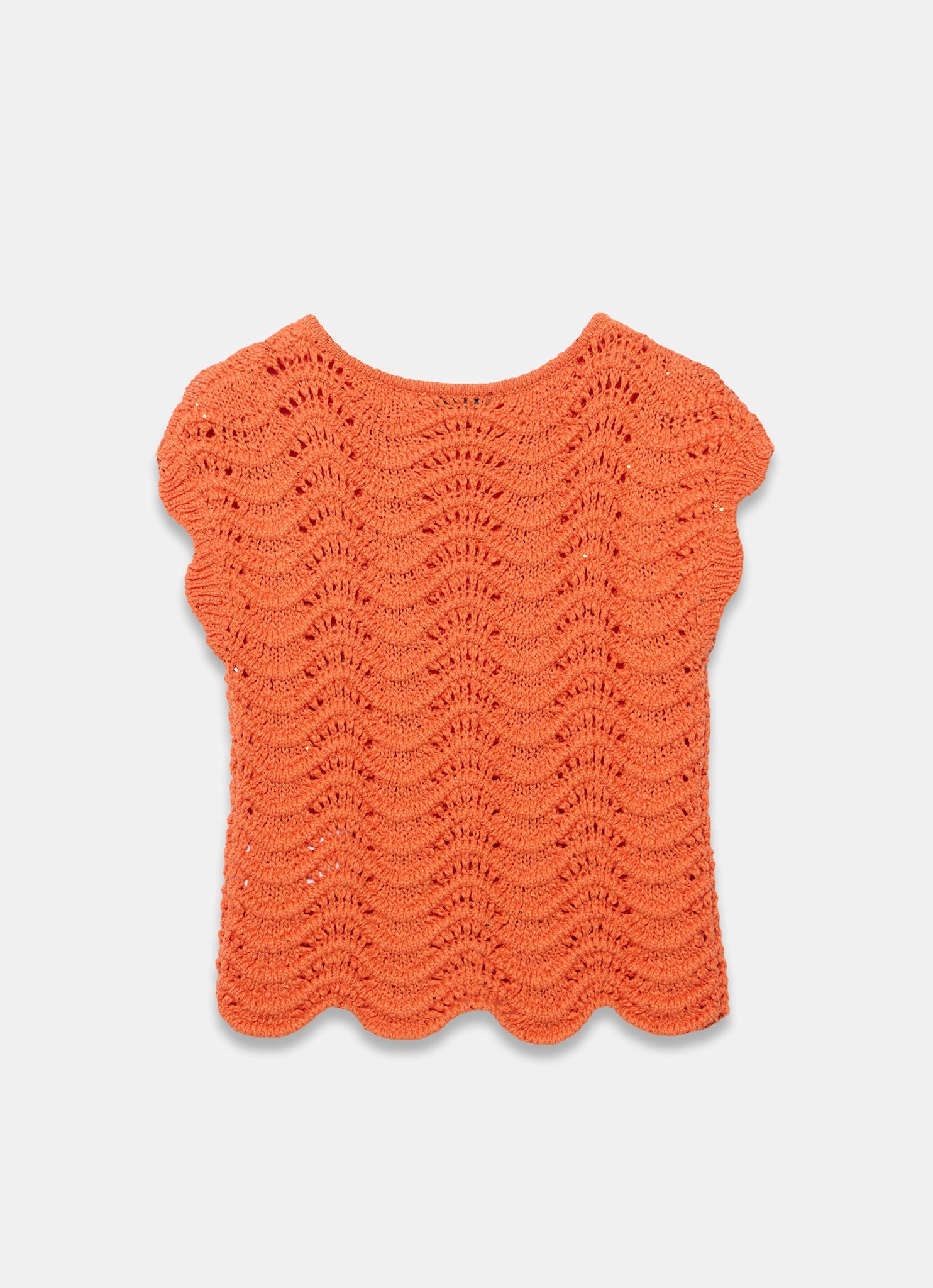 Orange Embellished Crochet Knit Top