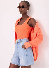 Orange Cotton Blend Scoop Neck Vest