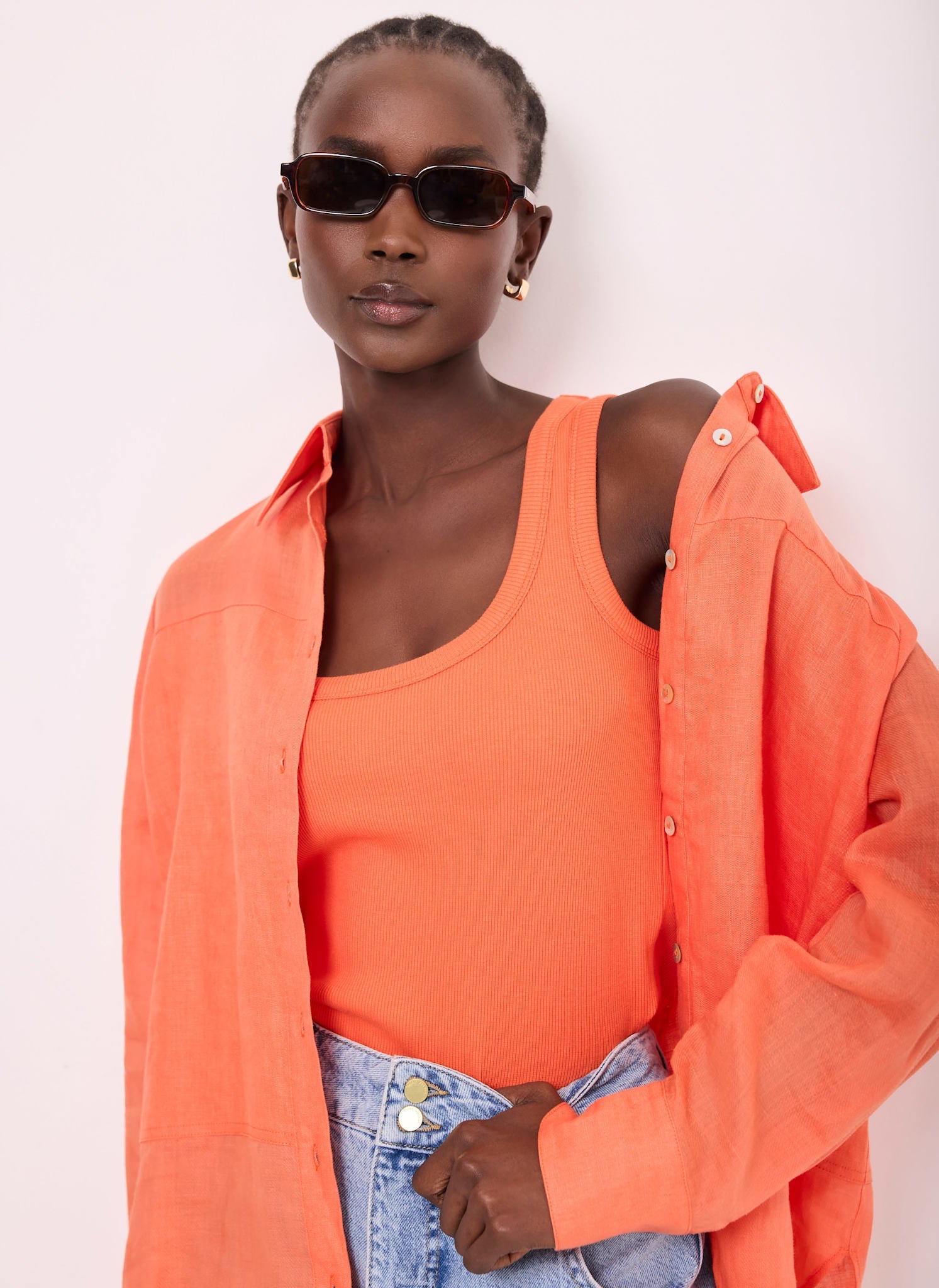 Orange Cotton Blend Scoop Neck Vest