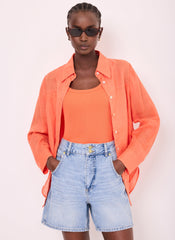 Orange Cotton Blend Scoop Neck Vest