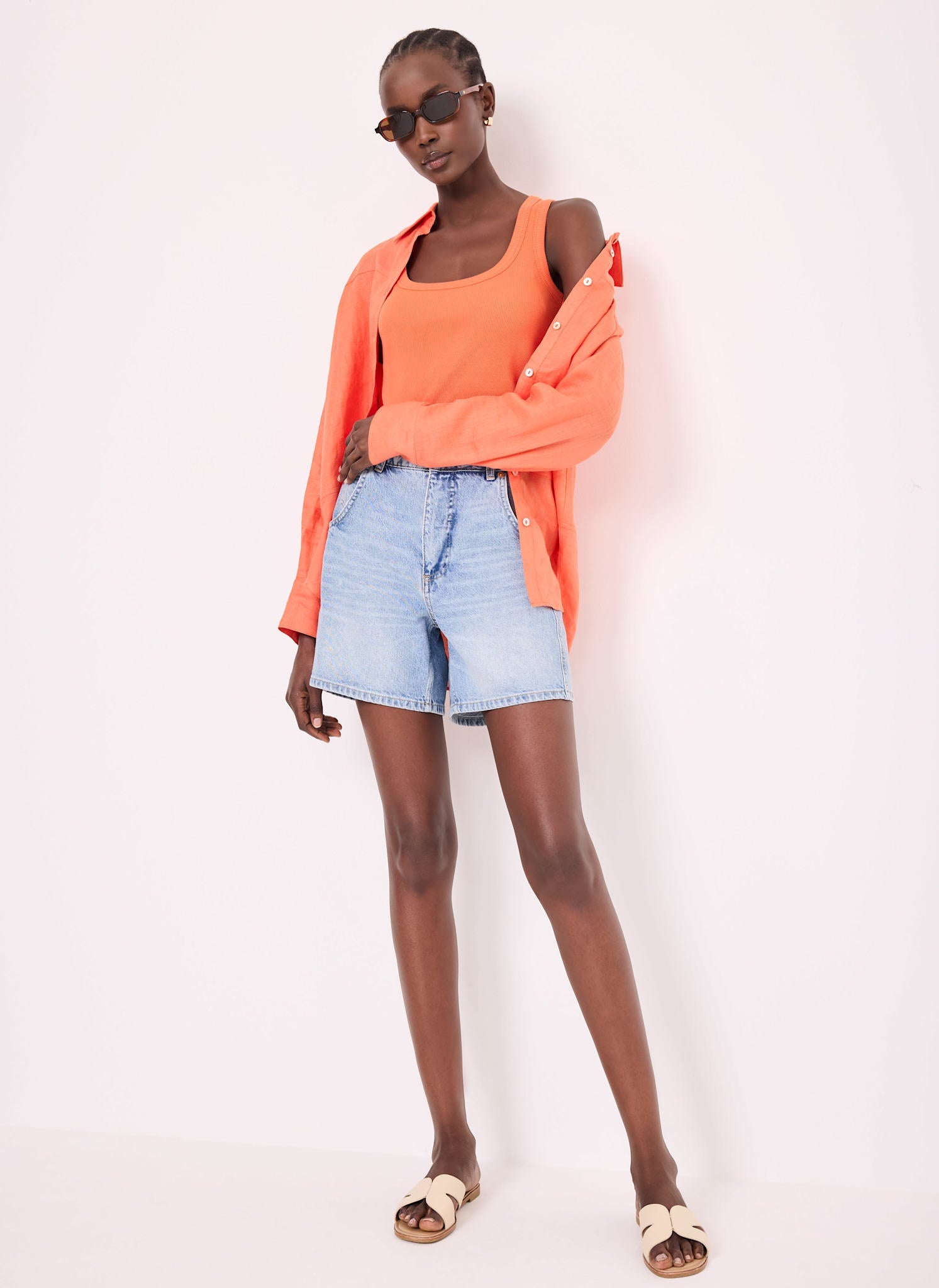 Orange Cotton Blend Scoop Neck Vest