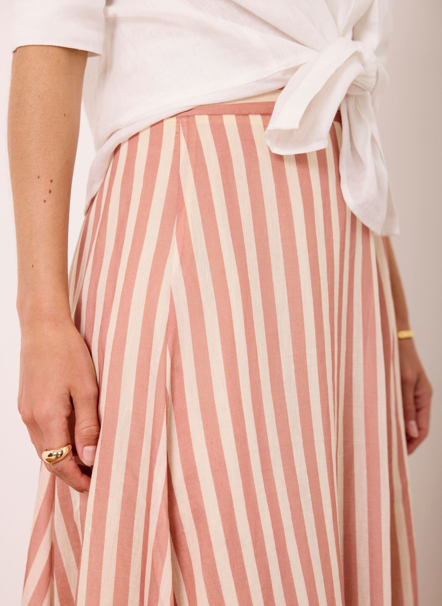 Orange Striped A Line Midi Skirt