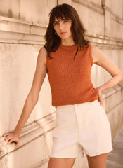 Orange Cotton Blend Sleeveless Knit Top