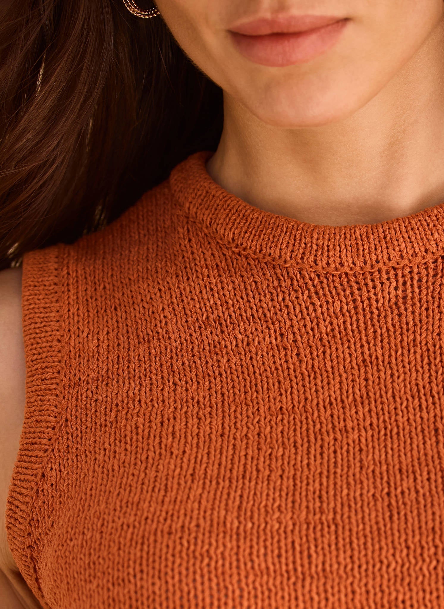 Orange Cotton Blend Sleeveless Knit Top