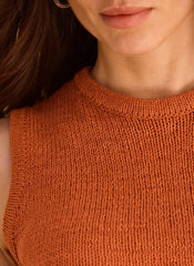 Orange Cotton Blend Sleeveless Knit Top