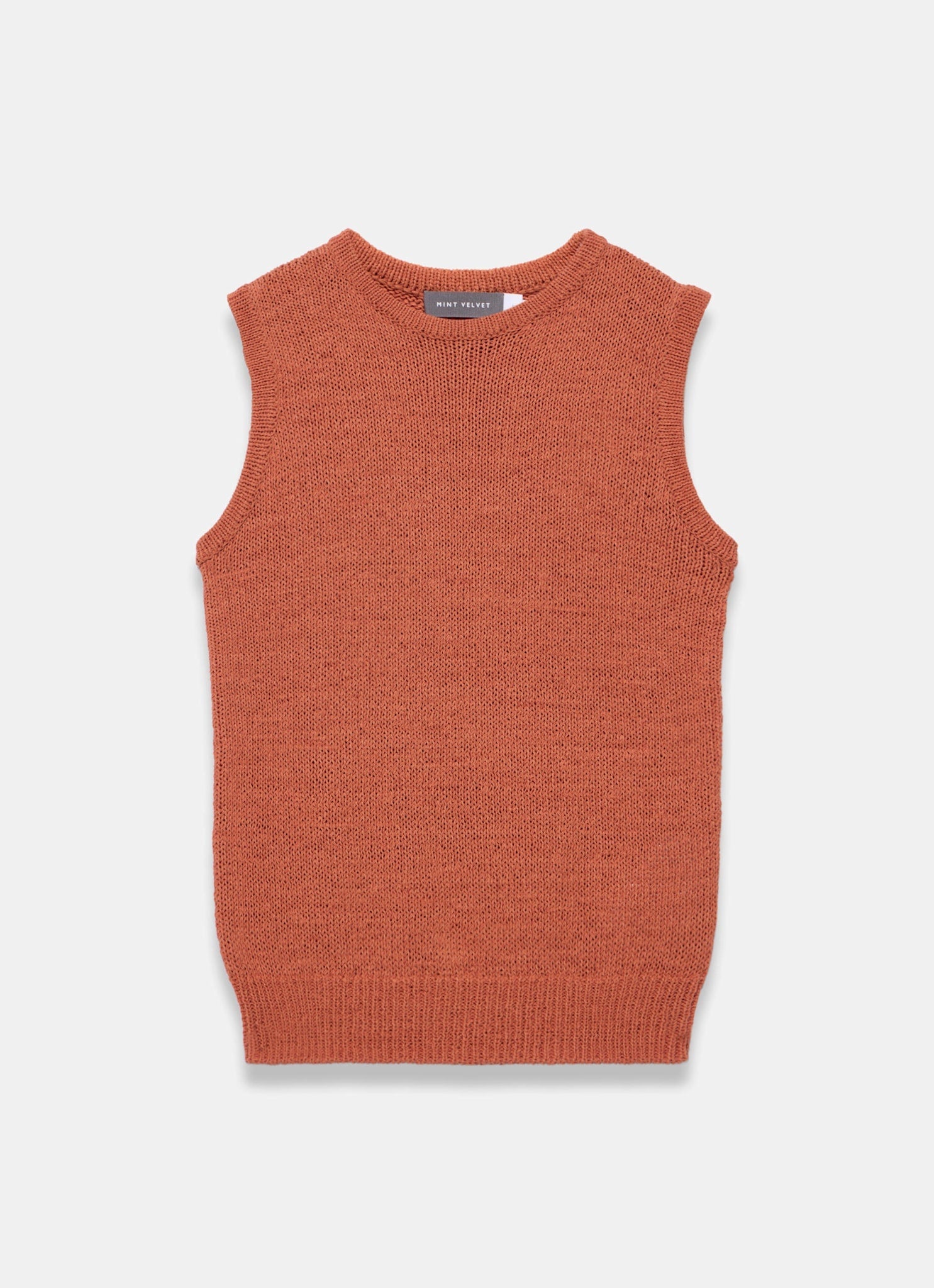 Orange Cotton Blend Sleeveless Knit Top