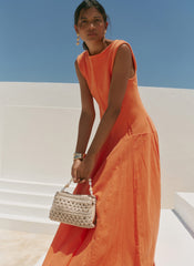 Orange Cotton Blend Drop Waist Maxi Dress